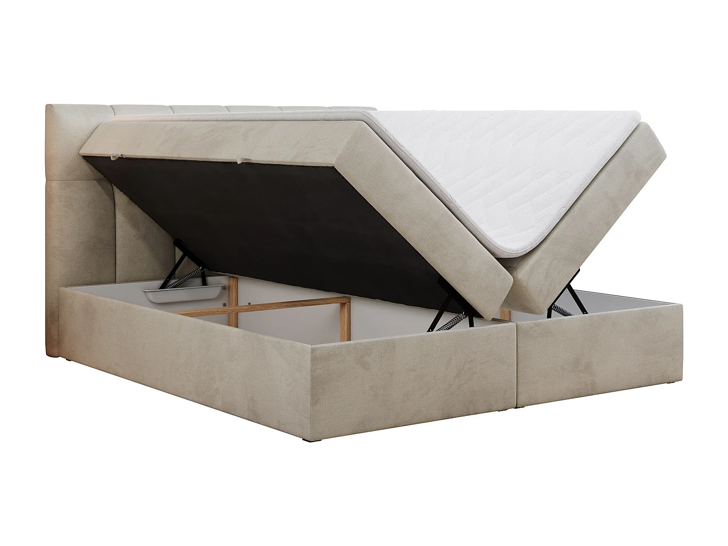 Boxspringbett RICO, Doppelbett mit Matratze, zwei Bettkästen, Bett mit Kopfteil - 120x200 cm - H3 - Beige Velvet