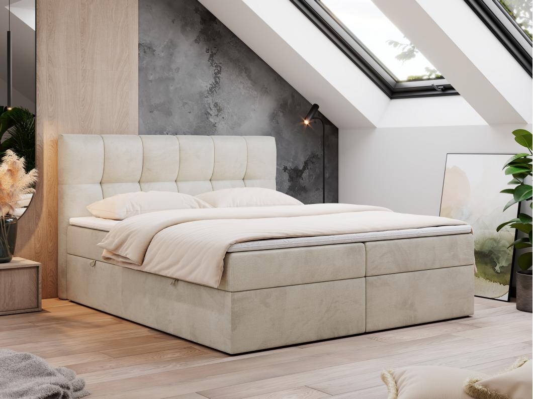Boxspringbett RICO, Doppelbett mit Matratze, zwei Bettkästen, Bett mit Kopfteil - 120x200 cm - H3 - Beige Velvet