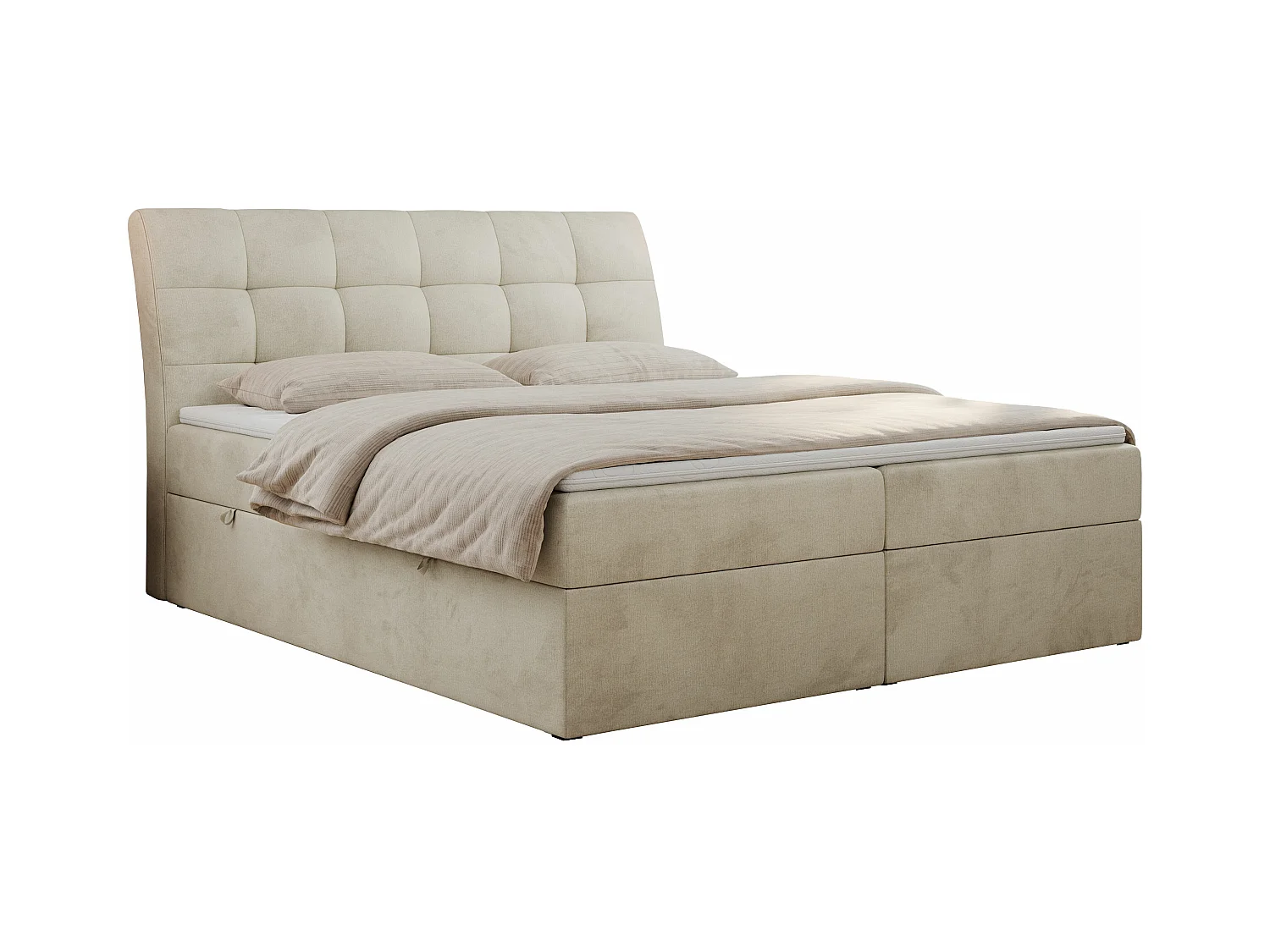 Boxspringbett DIEGOS mit Stauraum, gestepptem Kopfteil, Multipocket-Matratze - 160x200 cm - H4 - Beige Velvet