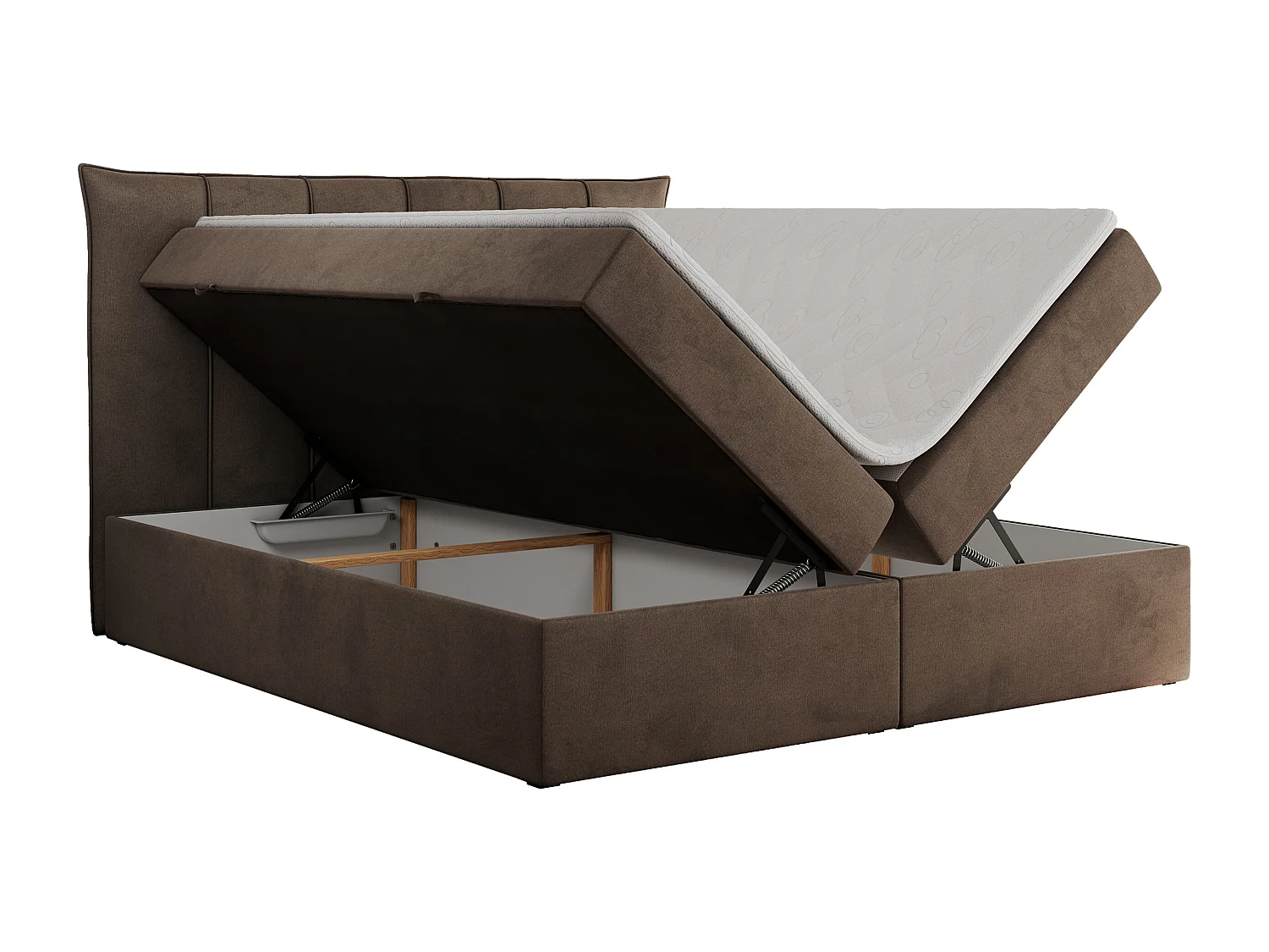 Boxspringbett PREMIUM 10 mit Multipocket-Matratze, gesteppte Kopfstütze, zwei Bettkästen - 180x200 cm - H3 - Braun Velvet