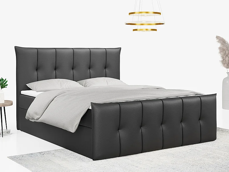 Boxspringbett PREMIUM 11 mit Stauraum, gestepptem Kopfteil, Multipocket-Matratze und Topper - 160x200 cm - H3 - Dunkelgrau Kunstleder