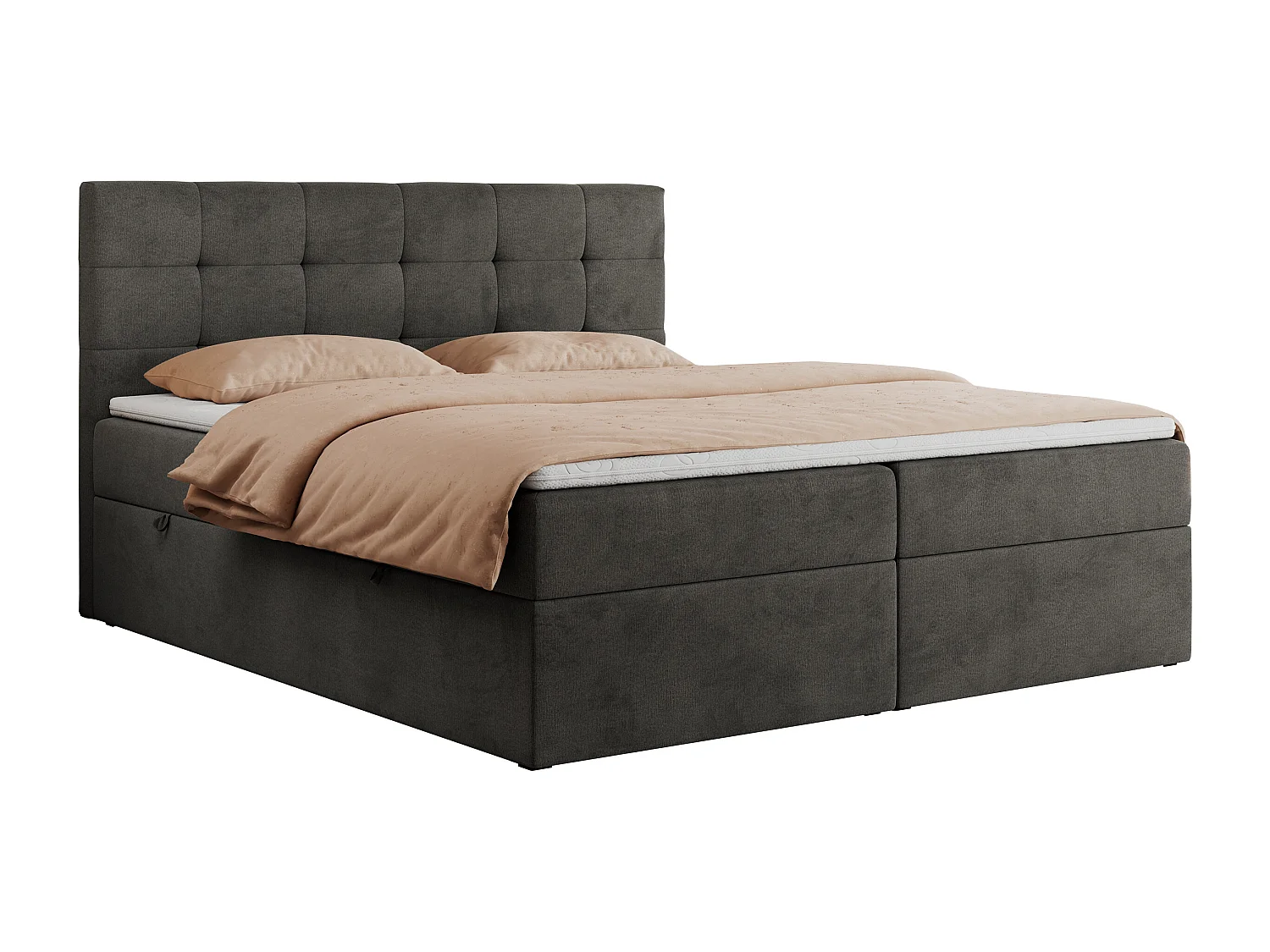 Boxspringbett CENTOS mit gestepptem Kopfteil, Multipocket-Matratze, Doppelbett mit Stauraum - 180x200 cm - H3 - Grau Velvet