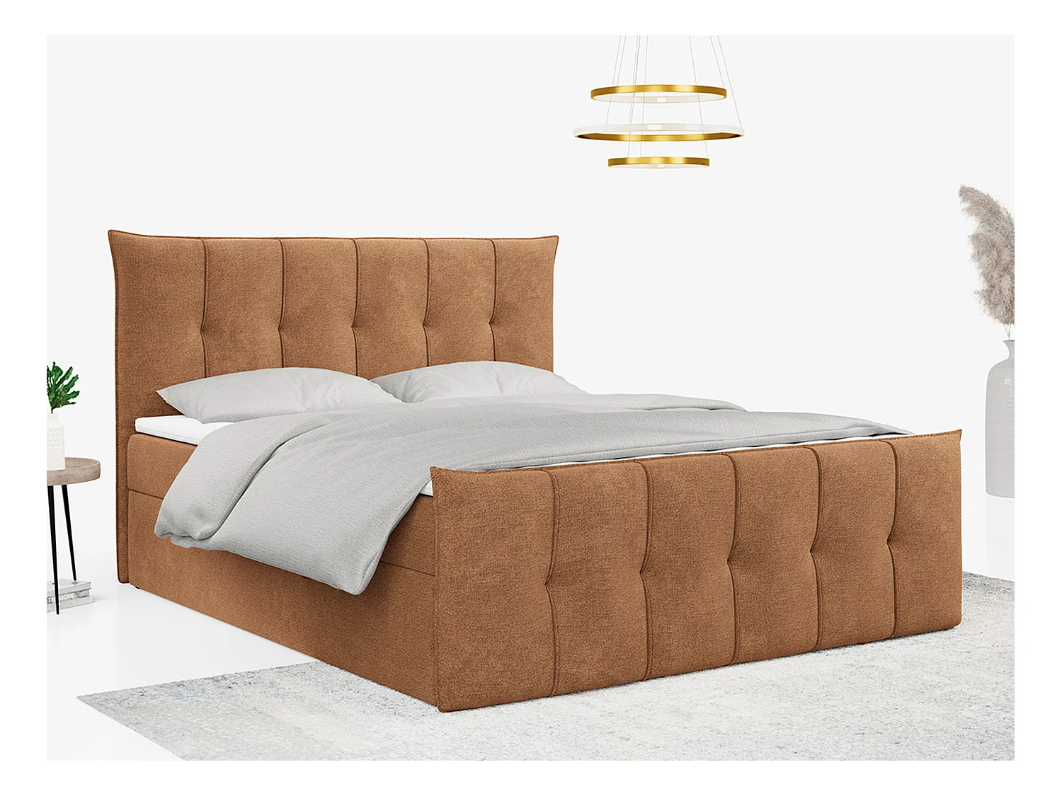 Boxspringbett PREMIUM 11 mit Stauraum, gestepptem Kopfteil, Multipocket-Matratze und Topper - 160x200 cm - H3 - Orange Strukture