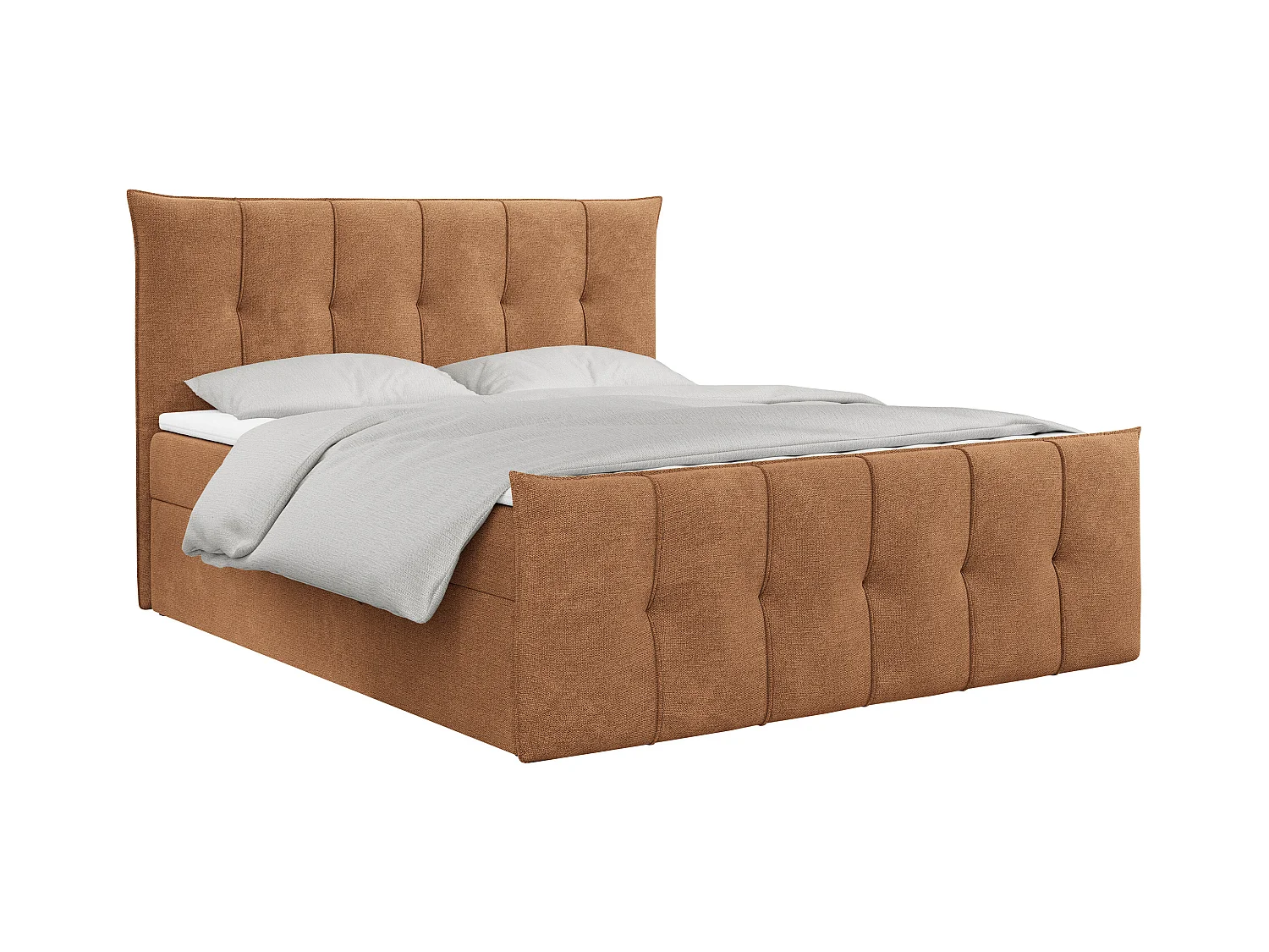 Boxspringbett PREMIUM 11 mit Stauraum, gestepptem Kopfteil, Multipocket-Matratze und Topper - 160x200 cm - H3 - Orange Strukture