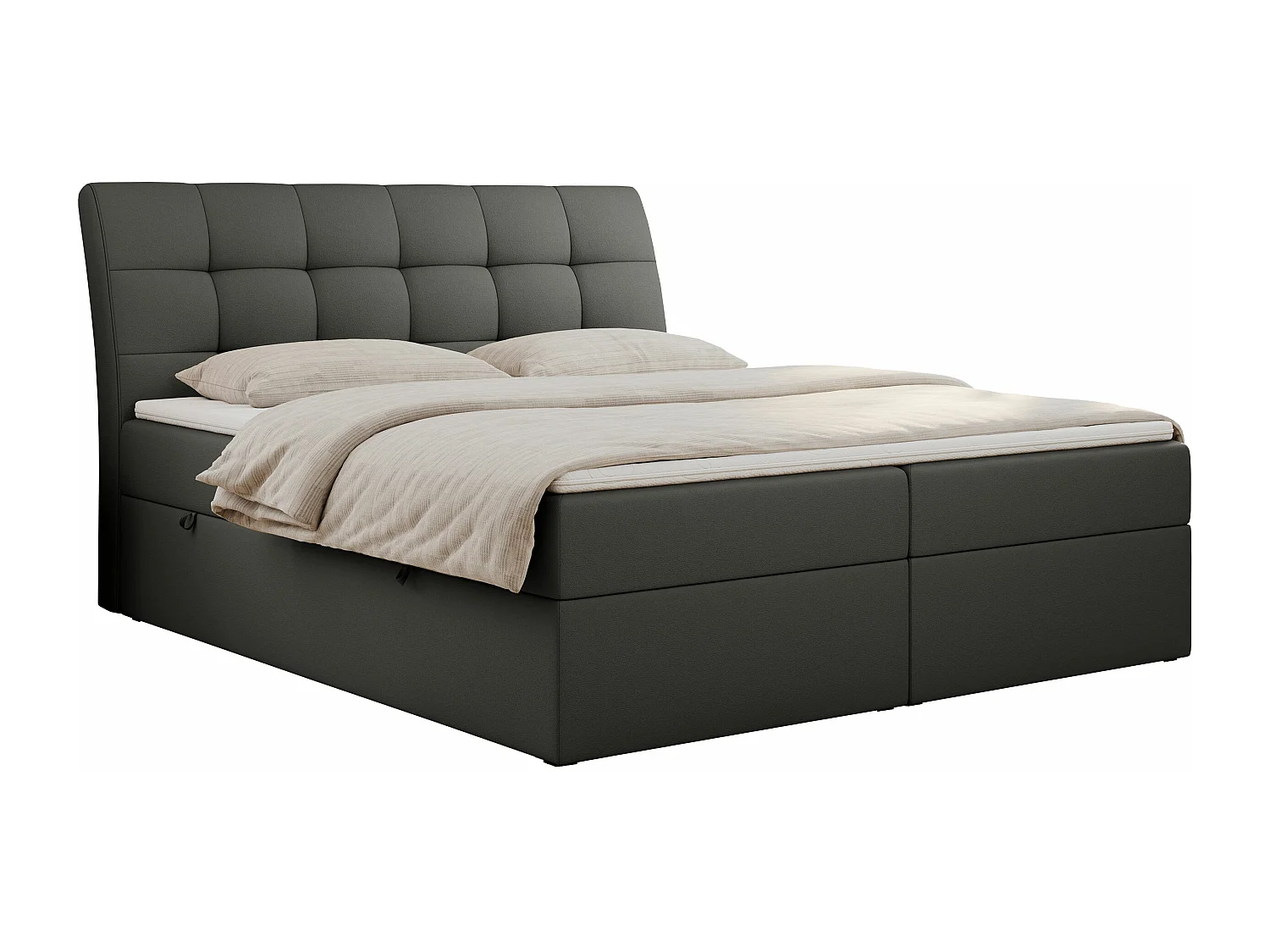 Boxspringbett DIEGOS mit Stauraum, gestepptem Kopfteil, Multipocket-Matratze - 180x200 cm - H4 - Dunkelgrau Kunstleder