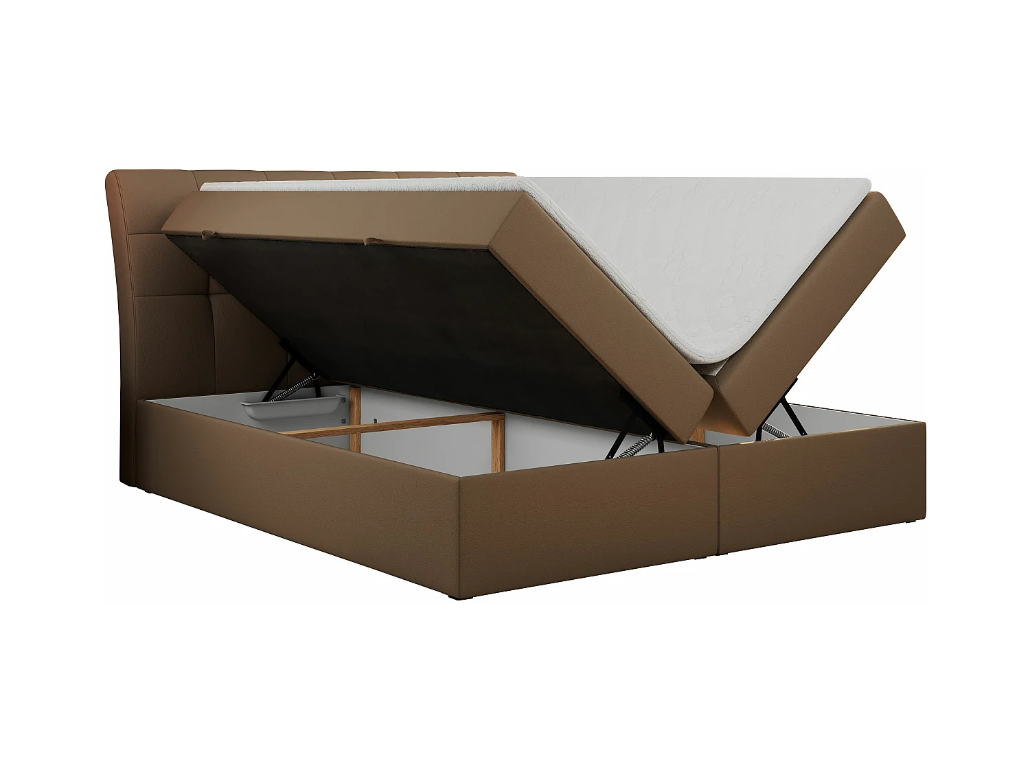 Boxspringbett DIEGOS mit Stauraum, gestepptem Kopfteil, Multipocket-Matratze - 160x200 cm - H4 - Braun Kunstleder