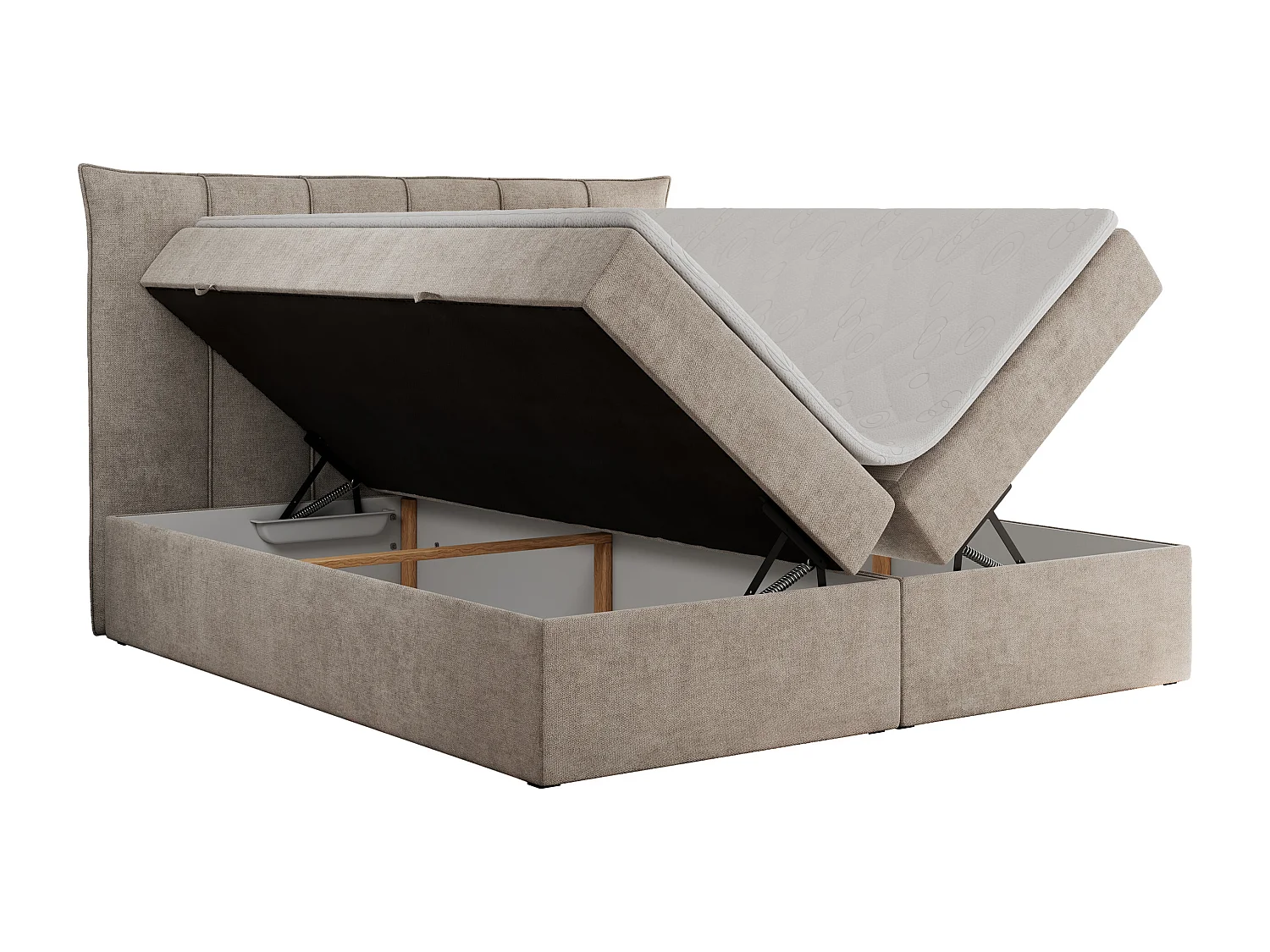 Boxspringbett PREMIUM 10 mit Multipocket-Matratze, gesteppte Kopfstütze, zwei Bettkästen - 180x200 cm - H4 - Beige Strukture