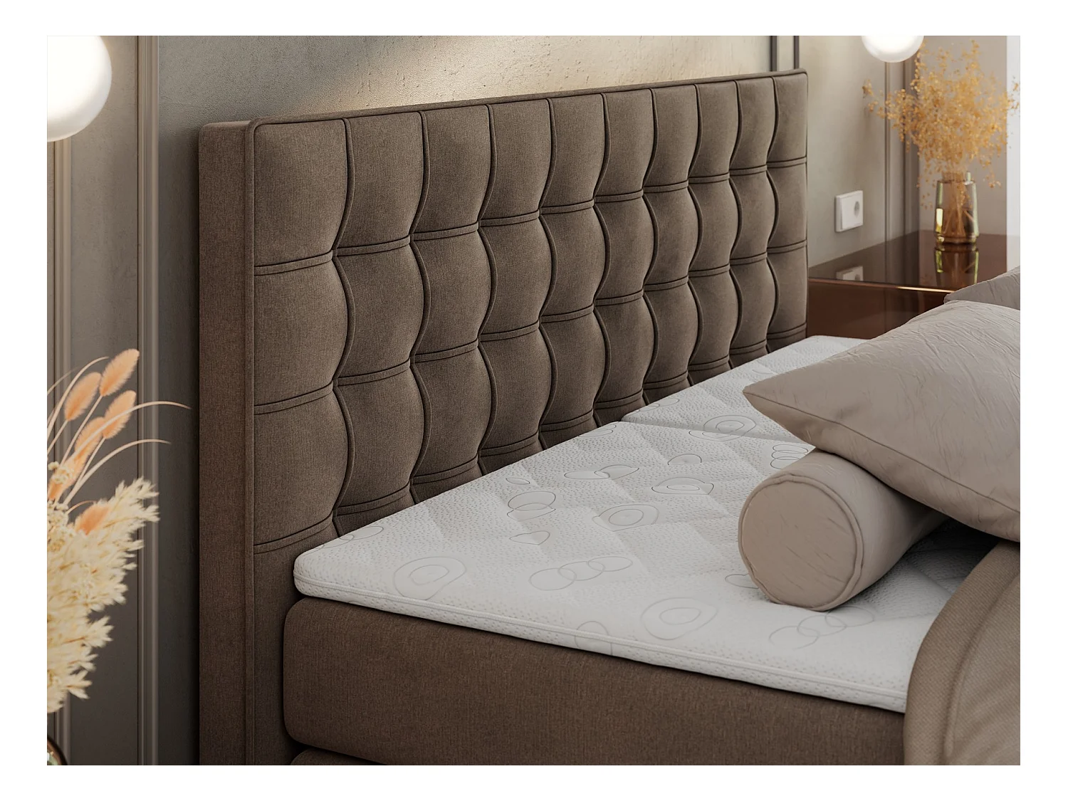 Boxspringbett ELEKTRO mit Multipocket-Matratze, Elektrisch verstellbare, genähtes Kopfteil - 160x200 cm - H3 - Braun Velvet