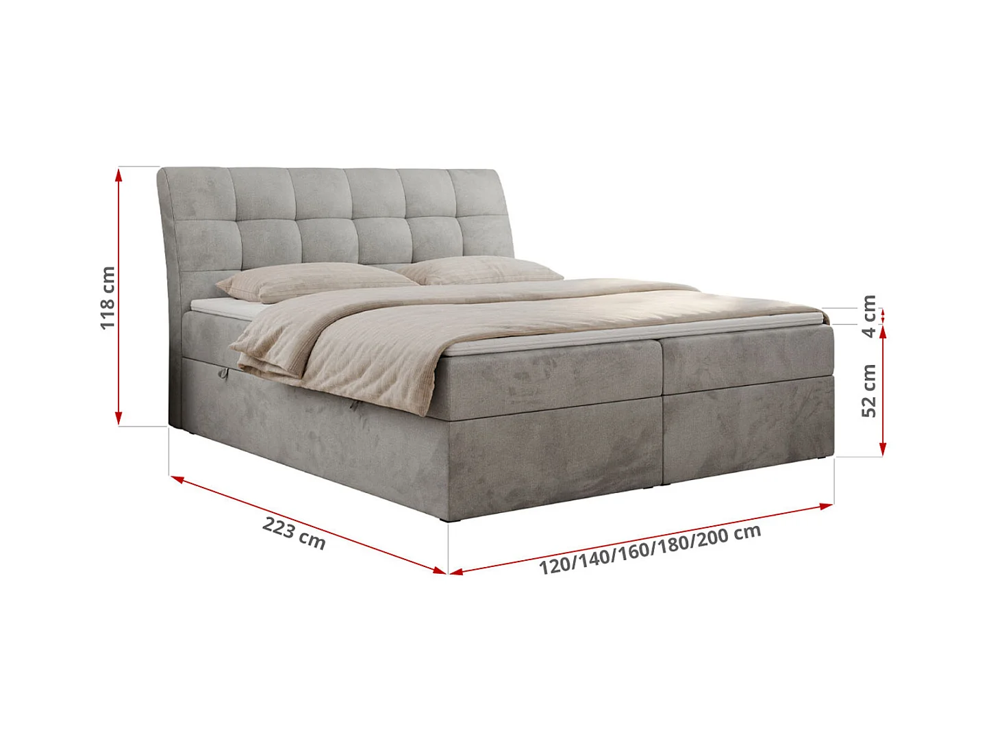 Boxspringbett DIEGOS mit Stauraum, gestepptem Kopfteil, Multipocket-Matratze - 160x200 cm - H3 - Hellgrau Velvet