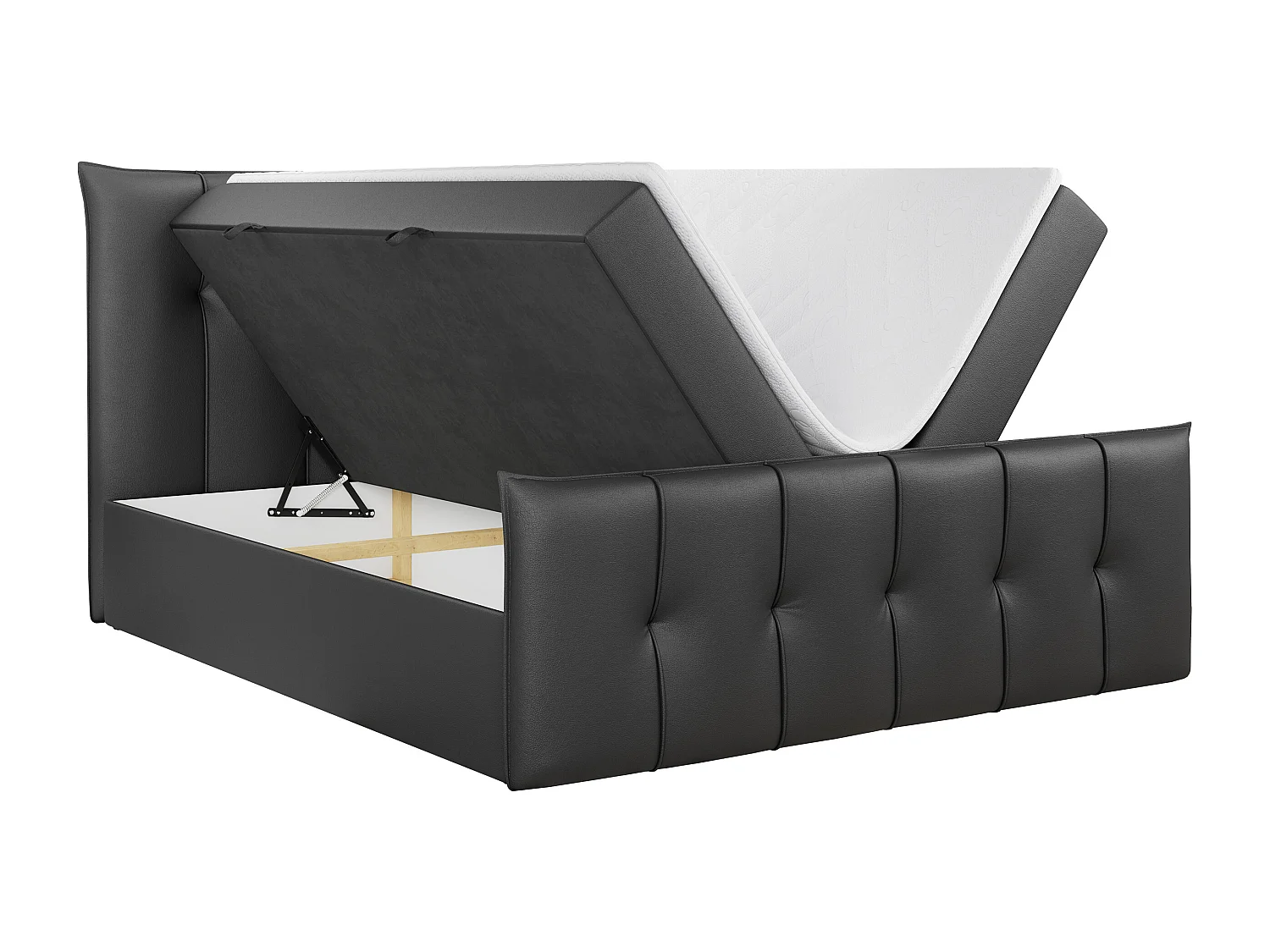 Boxspringbett PREMIUM 11 mit Stauraum, gestepptem Kopfteil, Multipocket-Matratze und Topper - 140x200 cm - H3 - Dunkelgrau Kunstleder