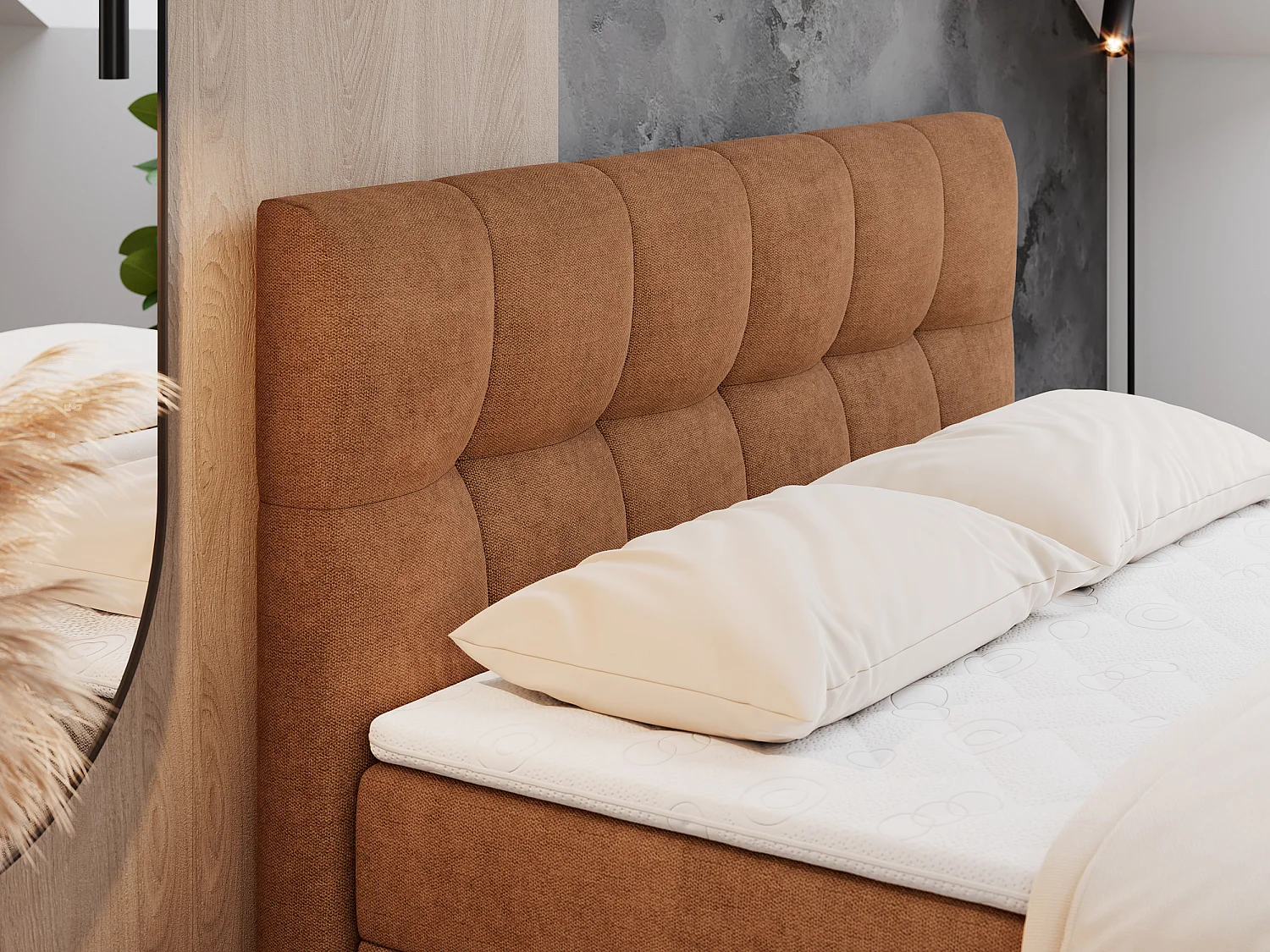 Boxspringbett RICO, Doppelbett mit Matratze, zwei Bettkästen, Bett mit Kopfteil - 180x200 cm - H4 - Orange Stukture