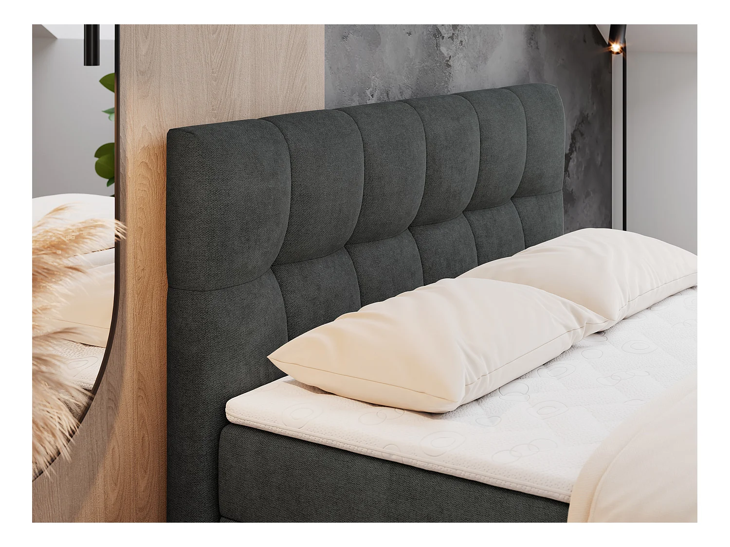 Boxspringbett RICO, Doppelbett mit Matratze, zwei Bettkästen, Bett mit Kopfteil - 160x200 cm - H3 - Dunkelgrau Stukture