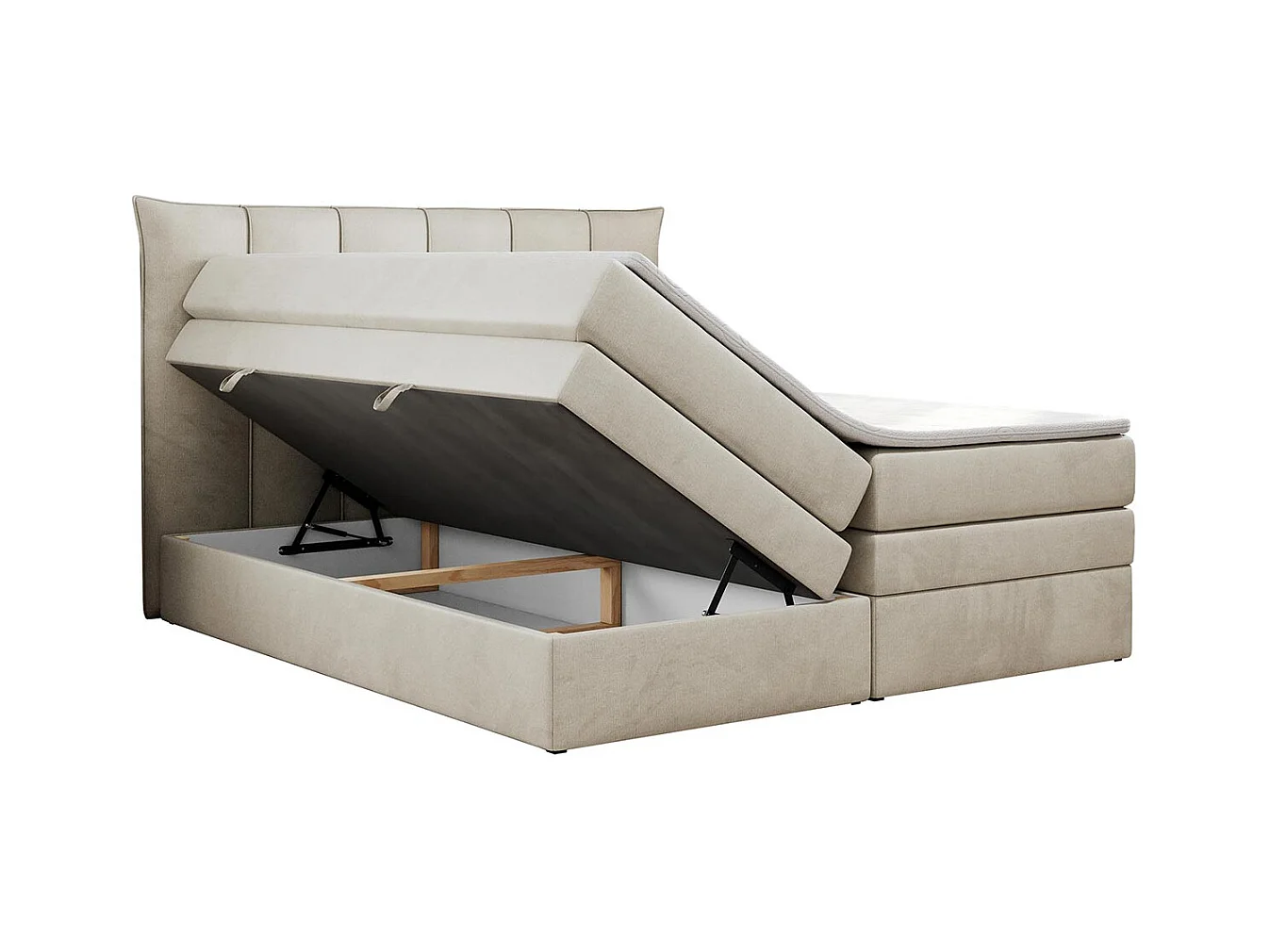 Boxspringbett PREMIUM 10 KING, Doppelbett mit Stauraum, gesteppte Kopfstütze, Multipocket-Matratze - 200x200 cm - H4 - Beige Velvet