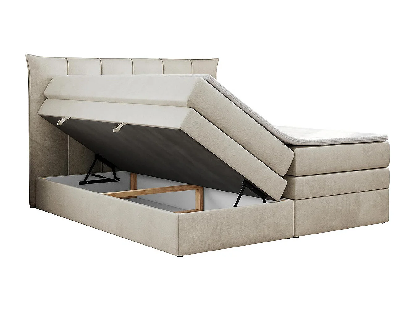 Boxspringbett PREMIUM 10 KING, Doppelbett mit Stauraum, gesteppte Kopfstütze, Multipocket-Matratze - 200x200 cm - H4 - Beige Velvet