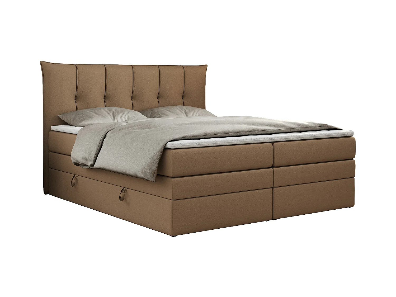 Boxspringbett PREMIUM 10 KING, Doppelbett mit Stauraum, gesteppte Kopfstütze, Multipocket-Matratze - 120x200 cm - H4 - Braun Kunstleder