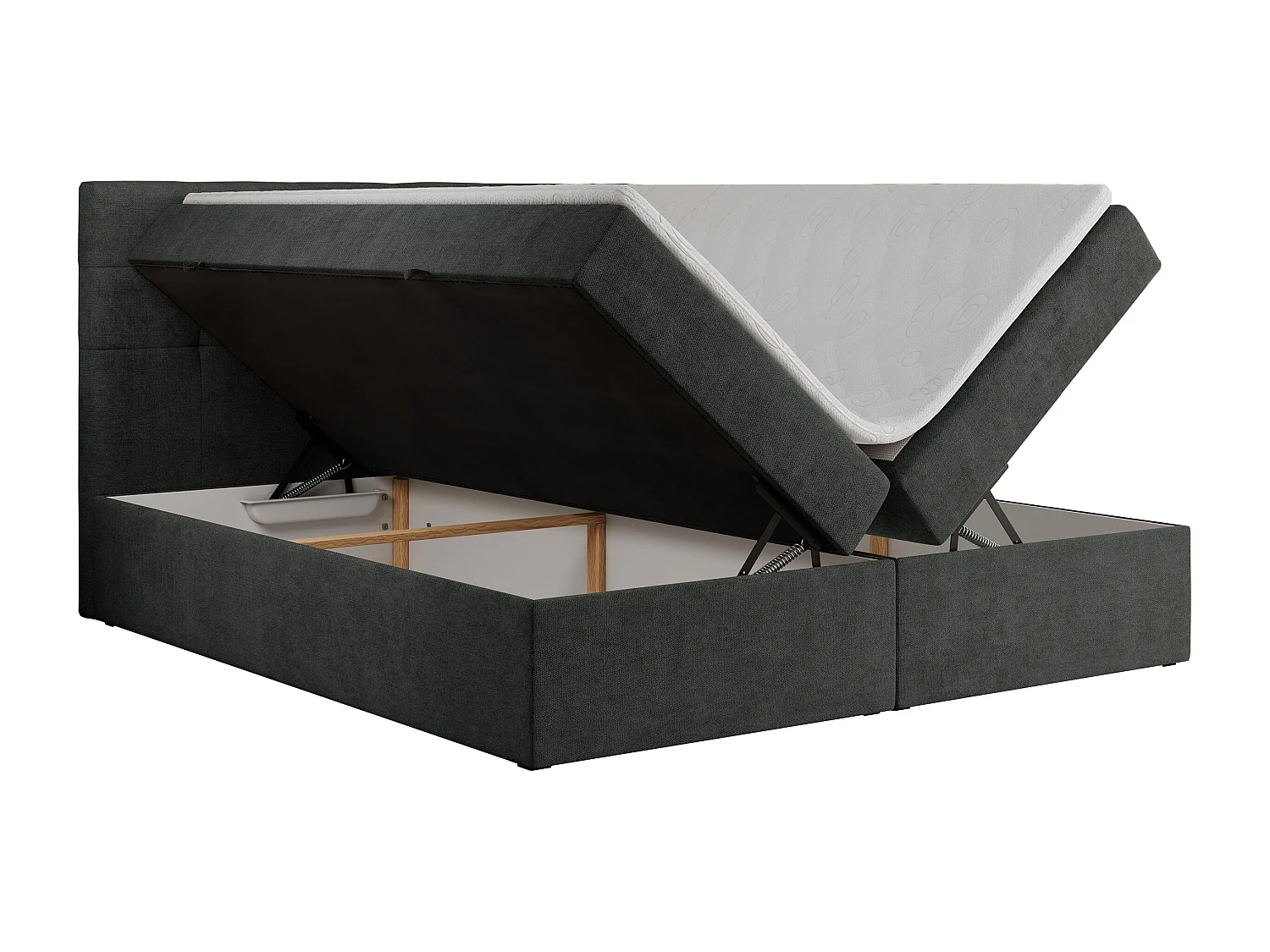 Boxspringbett CENTOS mit gestepptem Kopfteil, Multipocket-Matratze, Doppelbett mit Stauraum - 180x200 cm - H3 - Dunkelgrau Struktur