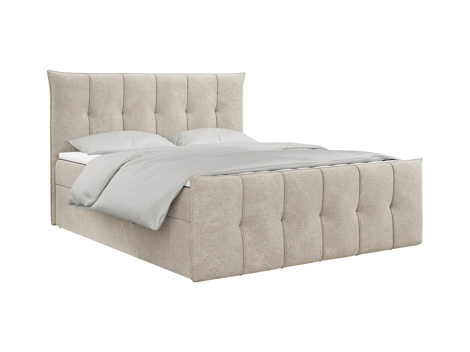 Boxspringbett PREMIUM 11 mit Stauraum, gestepptem Kopfteil, Multipocket-Matratze und Topper - 140x200 cm - H3 - Beige Strukture