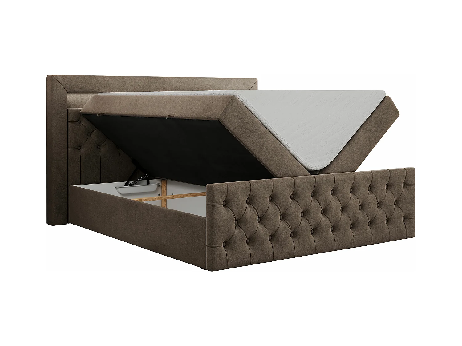 Boxspringbett GOLD 9 mit Stauraum, Multipocket-Matratze, gestepptes Bett, LED Beleuchtung - 180x200 cm - H3 - Braun Velvet