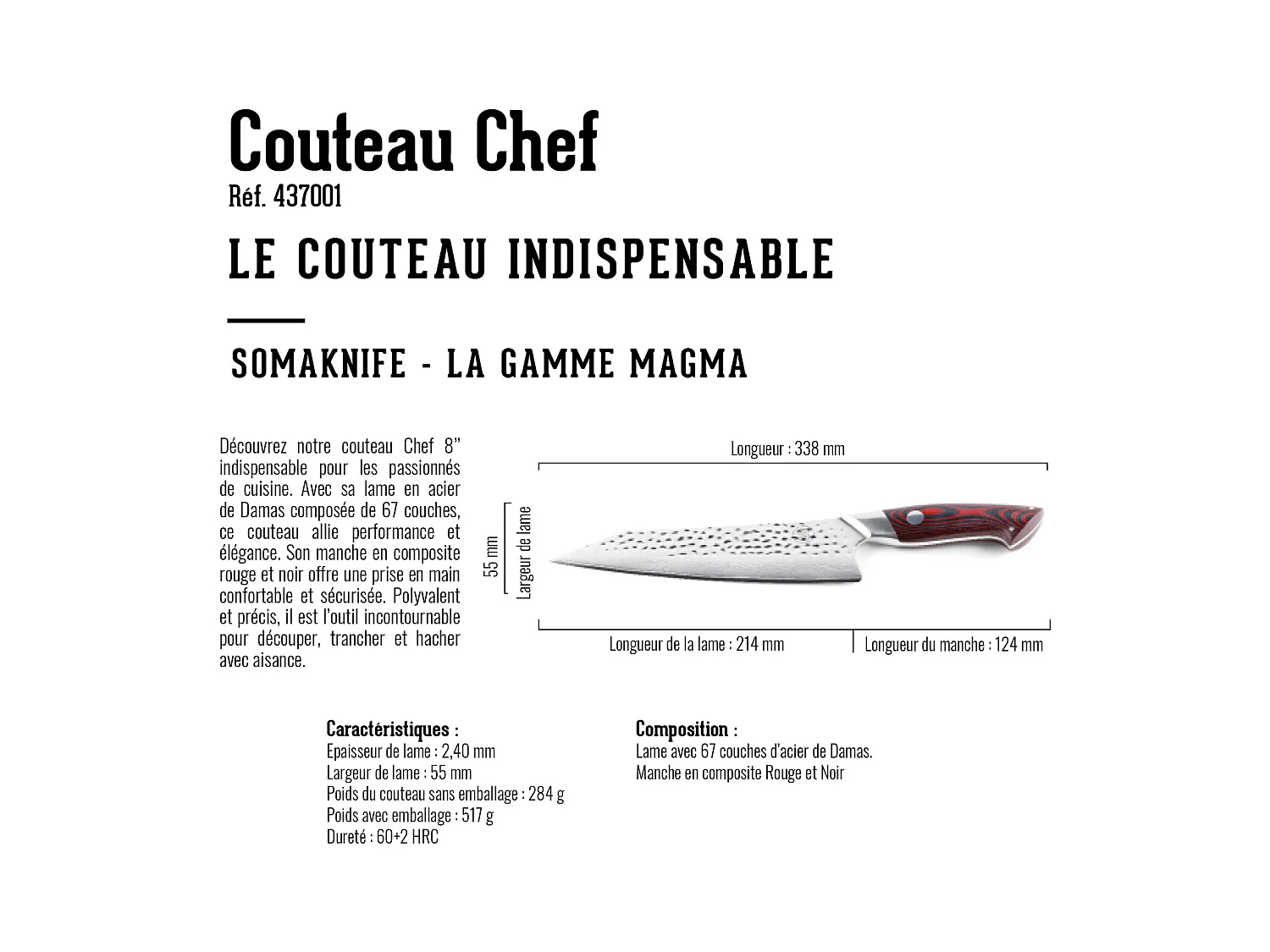 Couteau Chef 8 pouces, gamme Magma - SOMAGIC