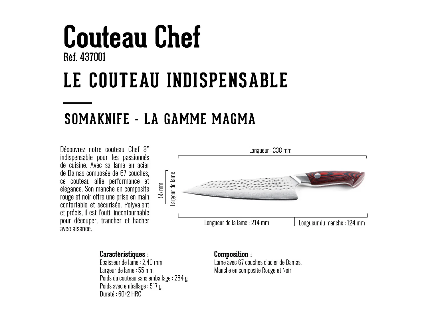 Couteau Chef 8 pouces, gamme Magma - SOMAGIC