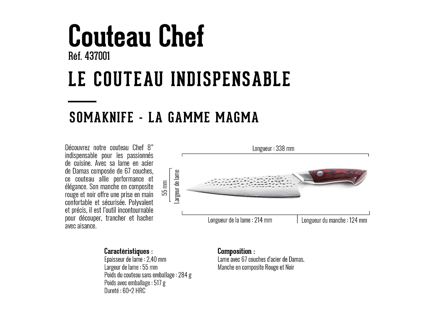 Cuchillo de cocinero de 8 pulgadas, gama Magma - SOMAGIC