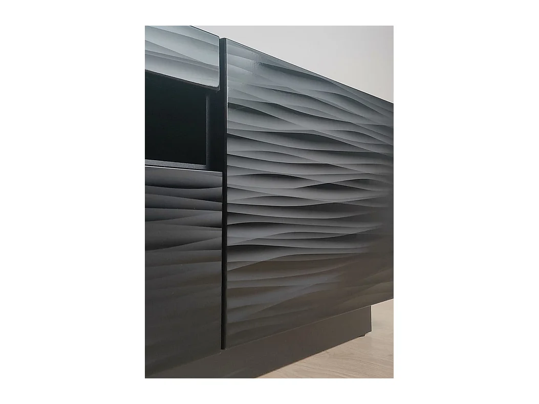 Meuble TV AURA 200 cm suspendu ou debout noir satiné frezé + LED