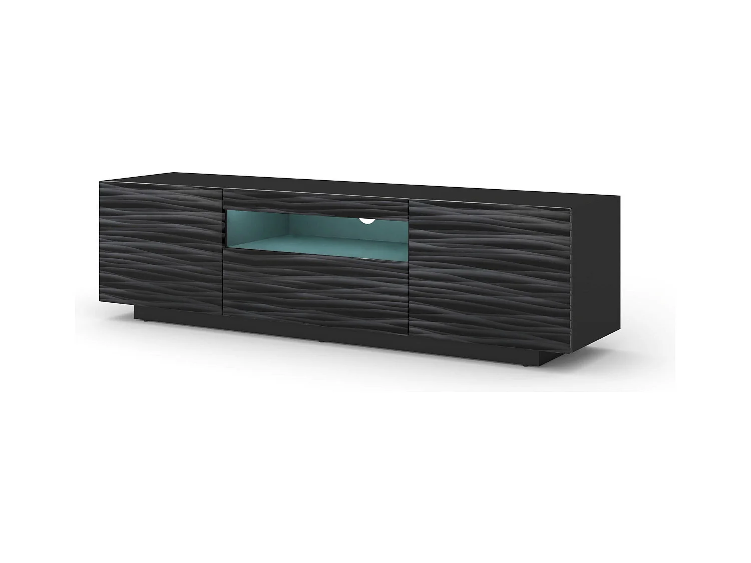 Meuble TV AURA 150 cm noir satiné frezé + LED