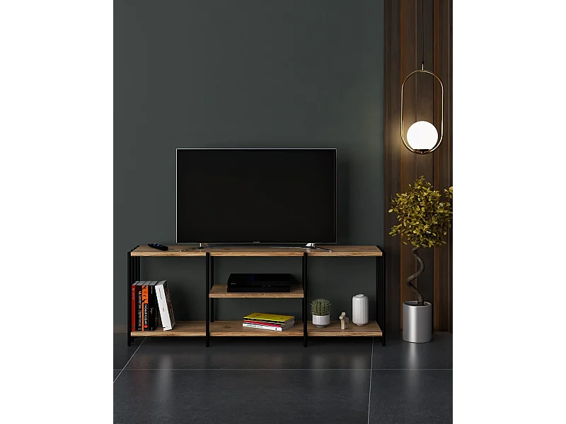 Móvel de TV – 124cm x 46cm x 26cm – Preto – Metal e Painéis de partículas