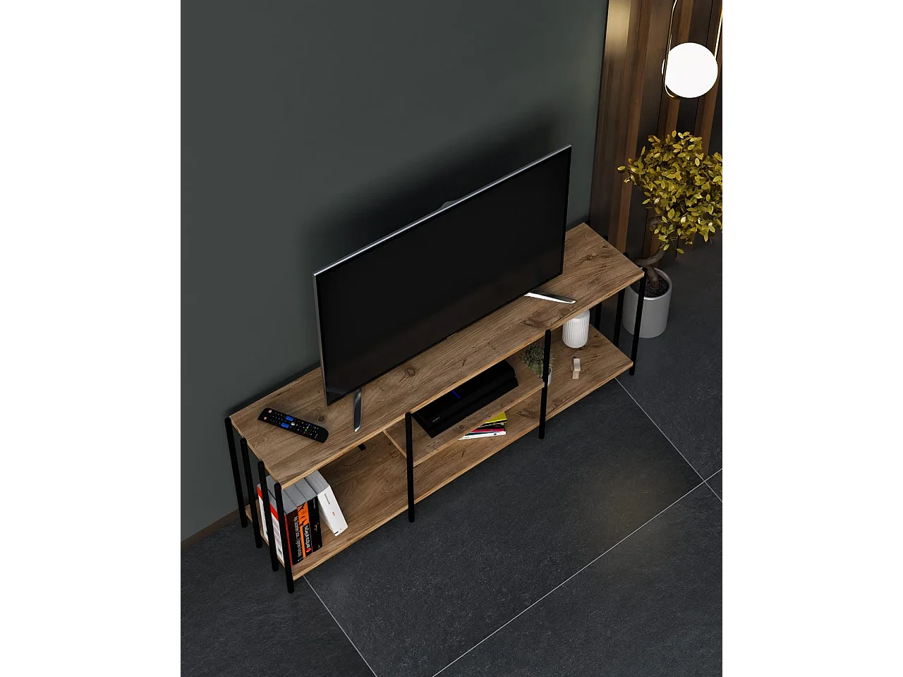 Móvel de TV – 124cm x 46cm x 26cm – Preto – Metal e Painéis de partículas