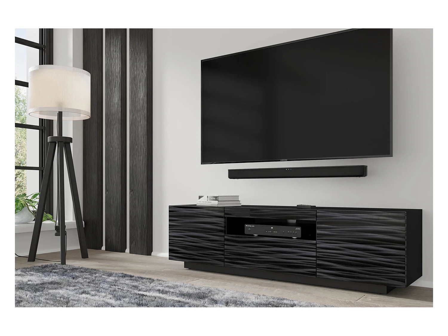 Meuble TV AURA 150 cm noir satiné frezé