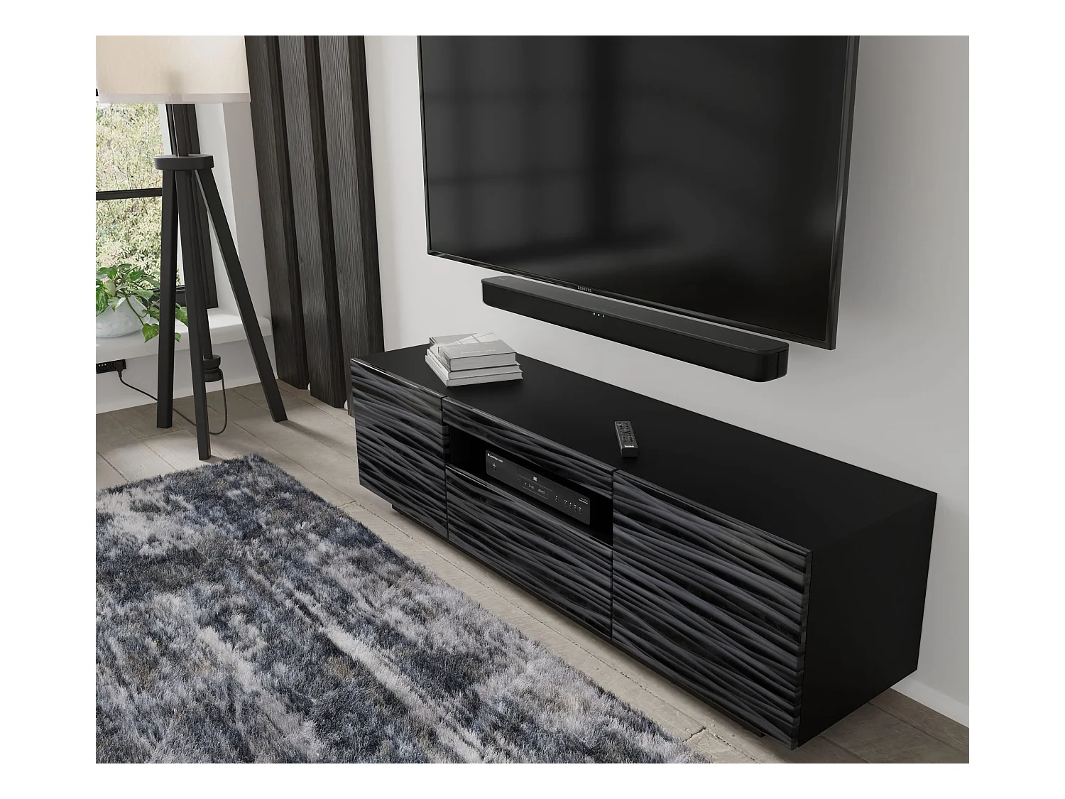 Meuble TV AURA 150 cm noir satiné frezé
