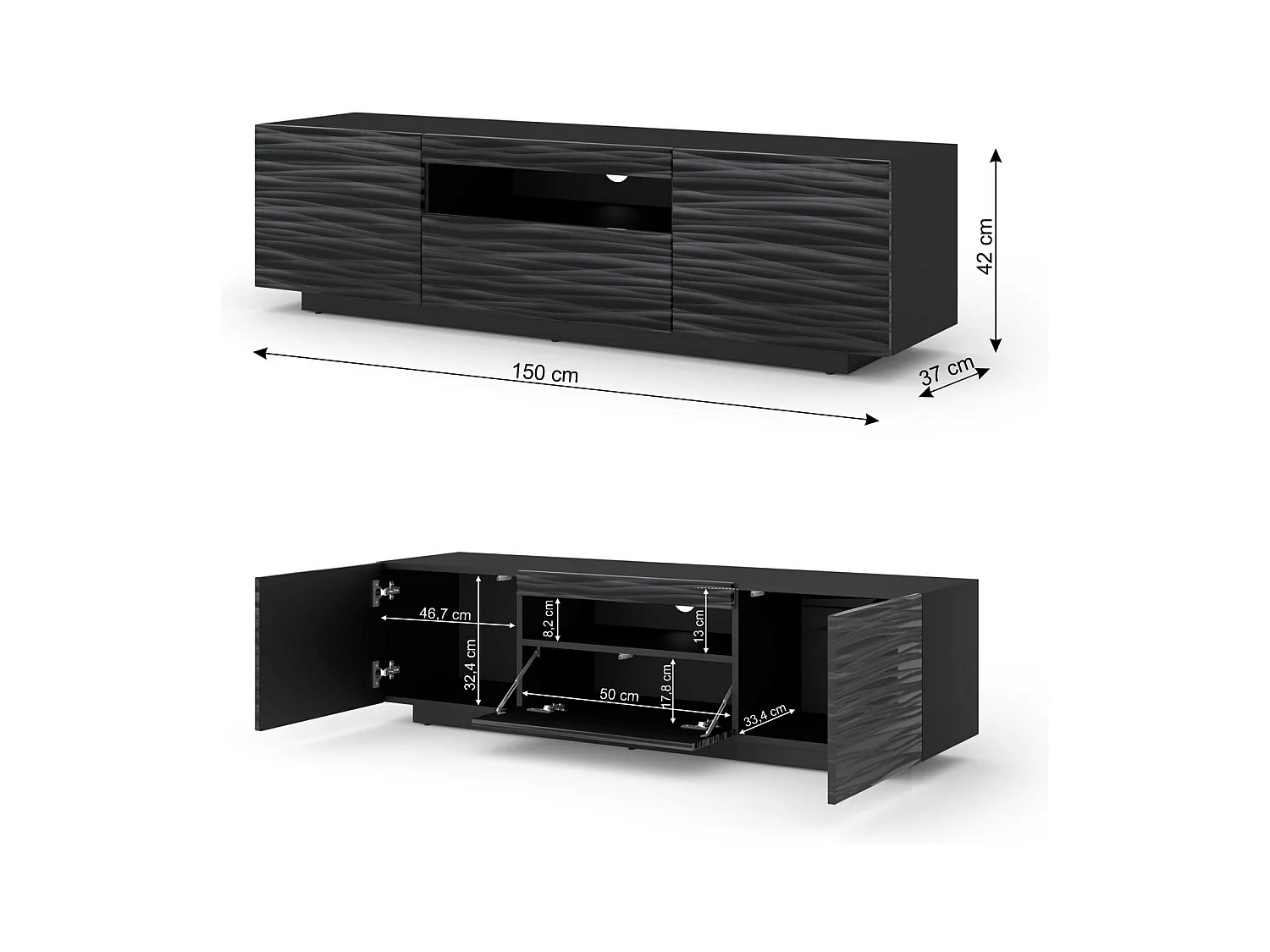 Meuble TV AURA 150 cm noir satiné frezé