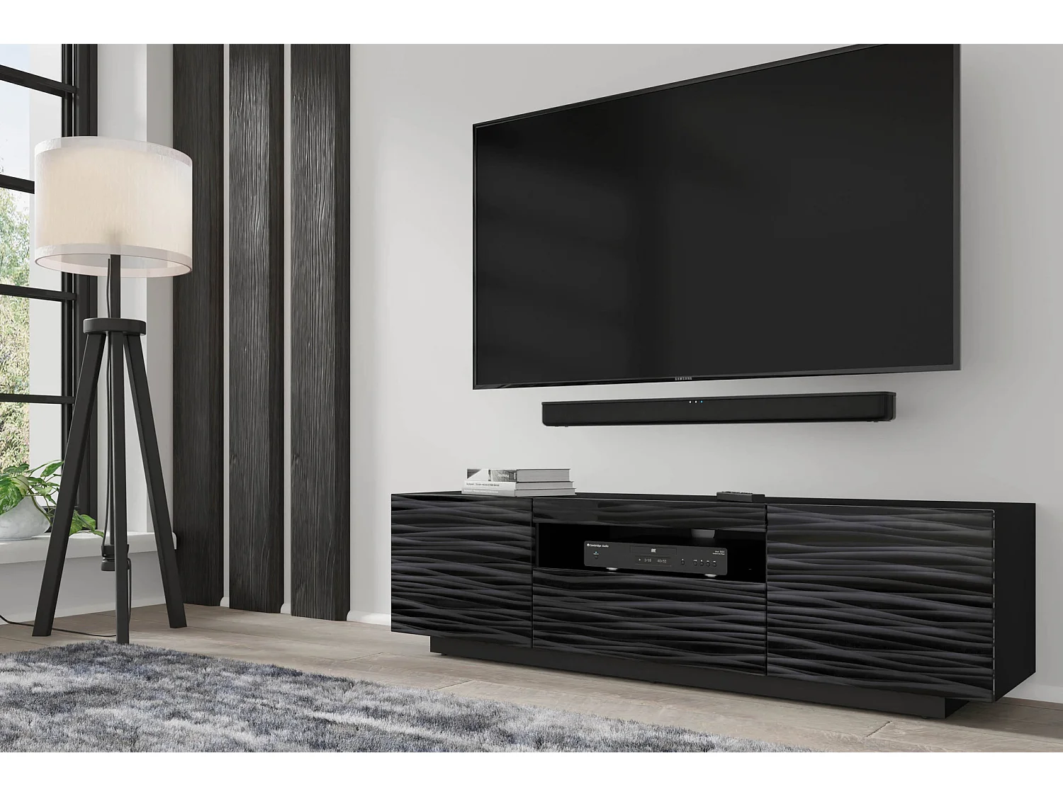 Mobile TV AURA 150 cm 3D nero satinato frezé