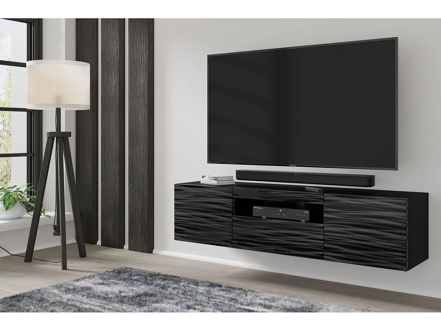 Mobile TV AURA 150 cm 3D nero satinato frezé