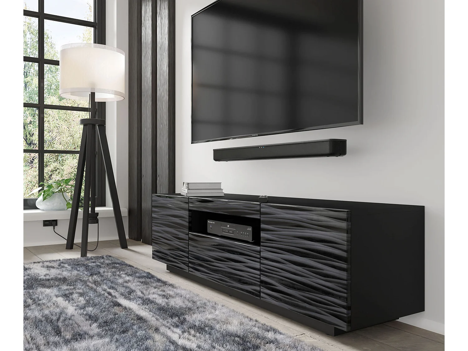 Mobile TV AURA 150 cm 3D nero satinato frezé