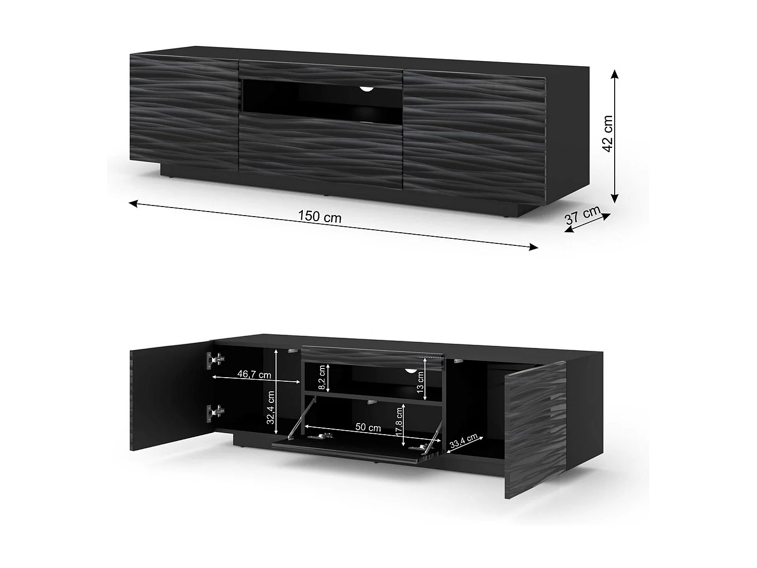 Mobile TV AURA 150 cm 3D nero satinato frezé