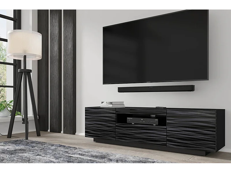 Mueble TV AURA 150 cm 3D negro satinado frezé