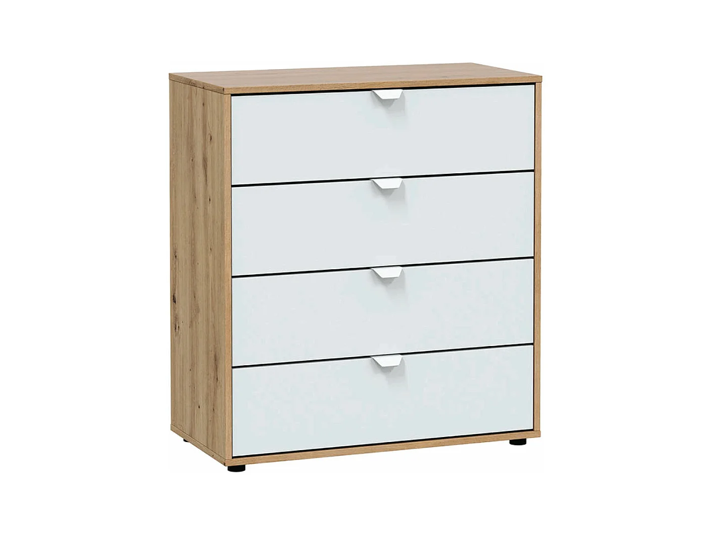 Cassettiera 4 cassetti con piedi rovere nodi bianco opaco 017854W