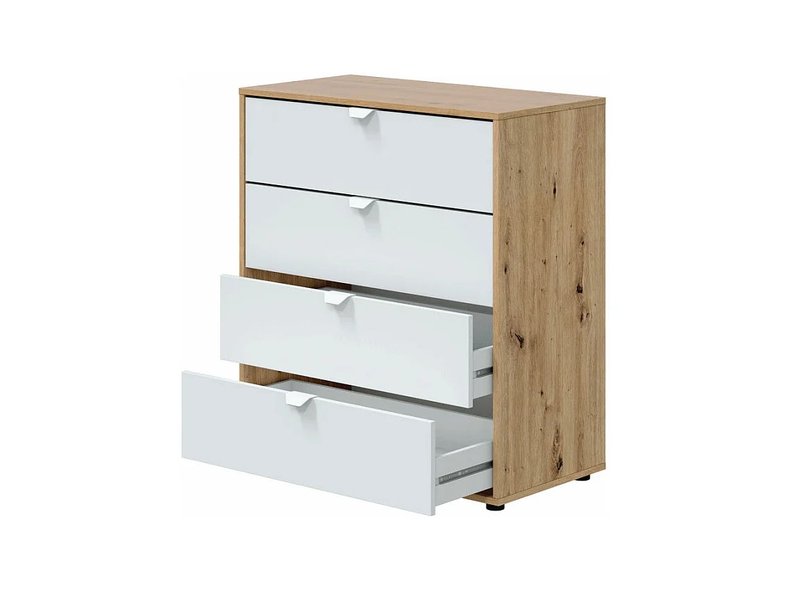 Cassettiera 4 cassetti con piedi rovere nodi bianco opaco 017854W