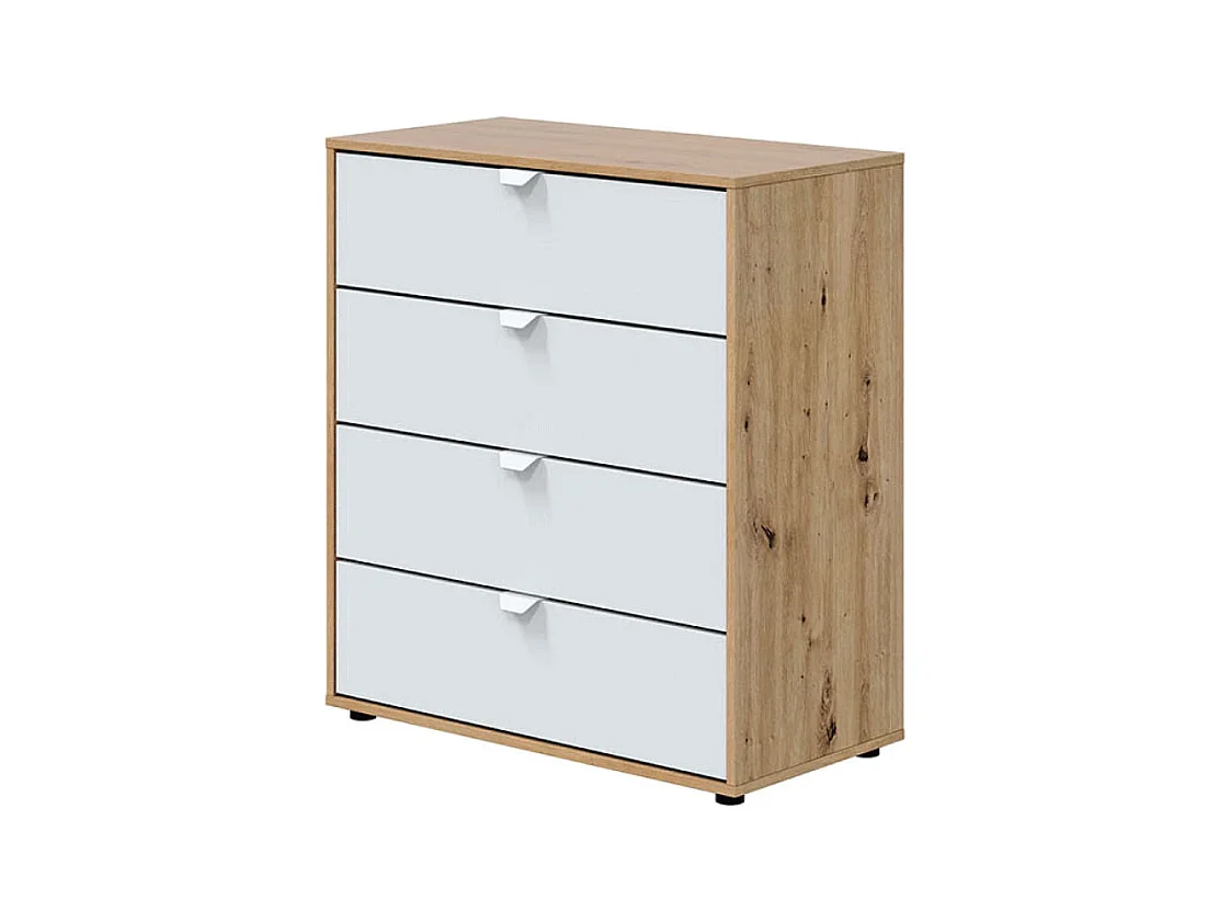 Cassettiera 4 cassetti con piedi rovere nodi bianco opaco 017854W