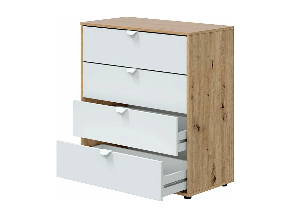 Cassettiera 4 cassetti con piedi rovere nodi bianco opaco 017854W