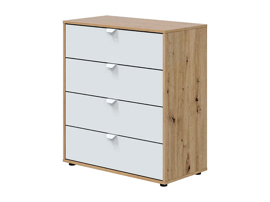 Cassettiera 4 cassetti con piedi rovere nodi bianco opaco 017854W