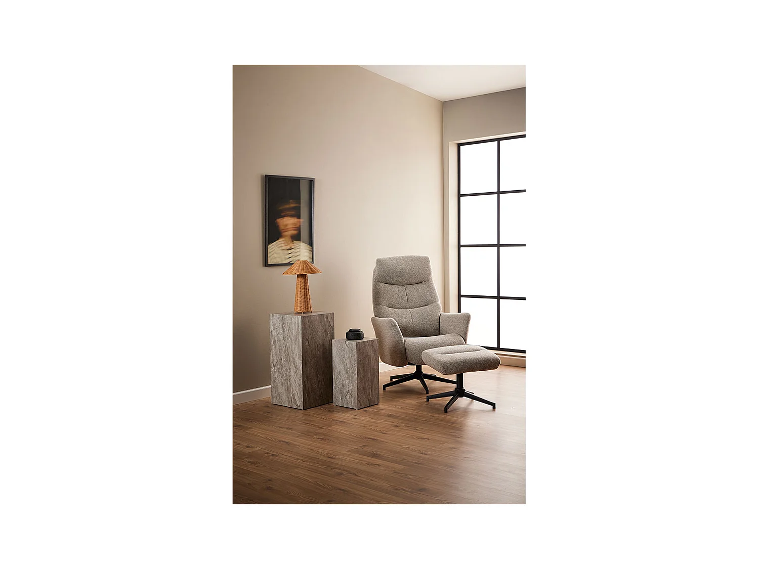 London fauteuil fauteuil inclinable avec repose-pieds bouclé beige.