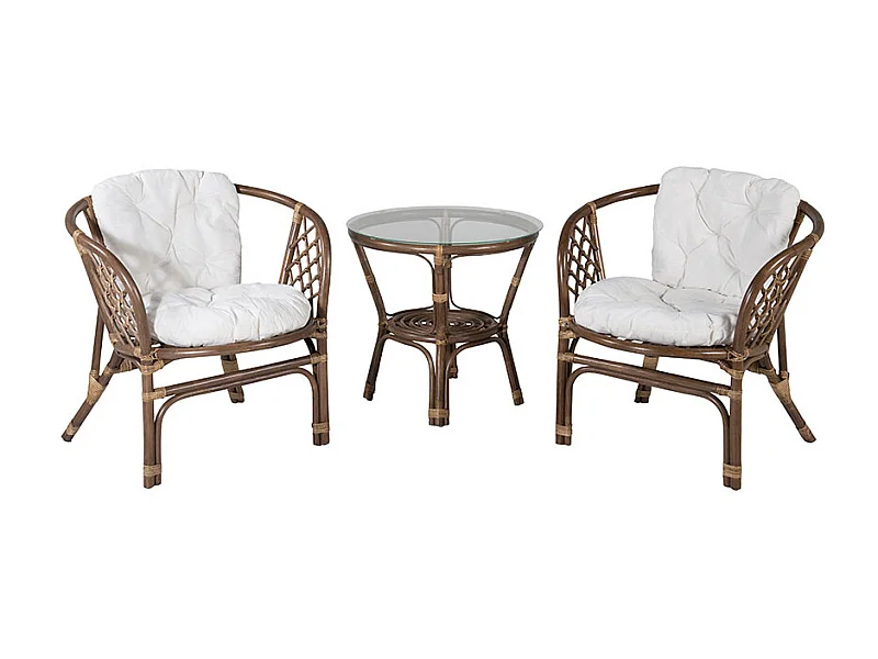 Weraset de café 2 chaises, 1 table décor noyer.