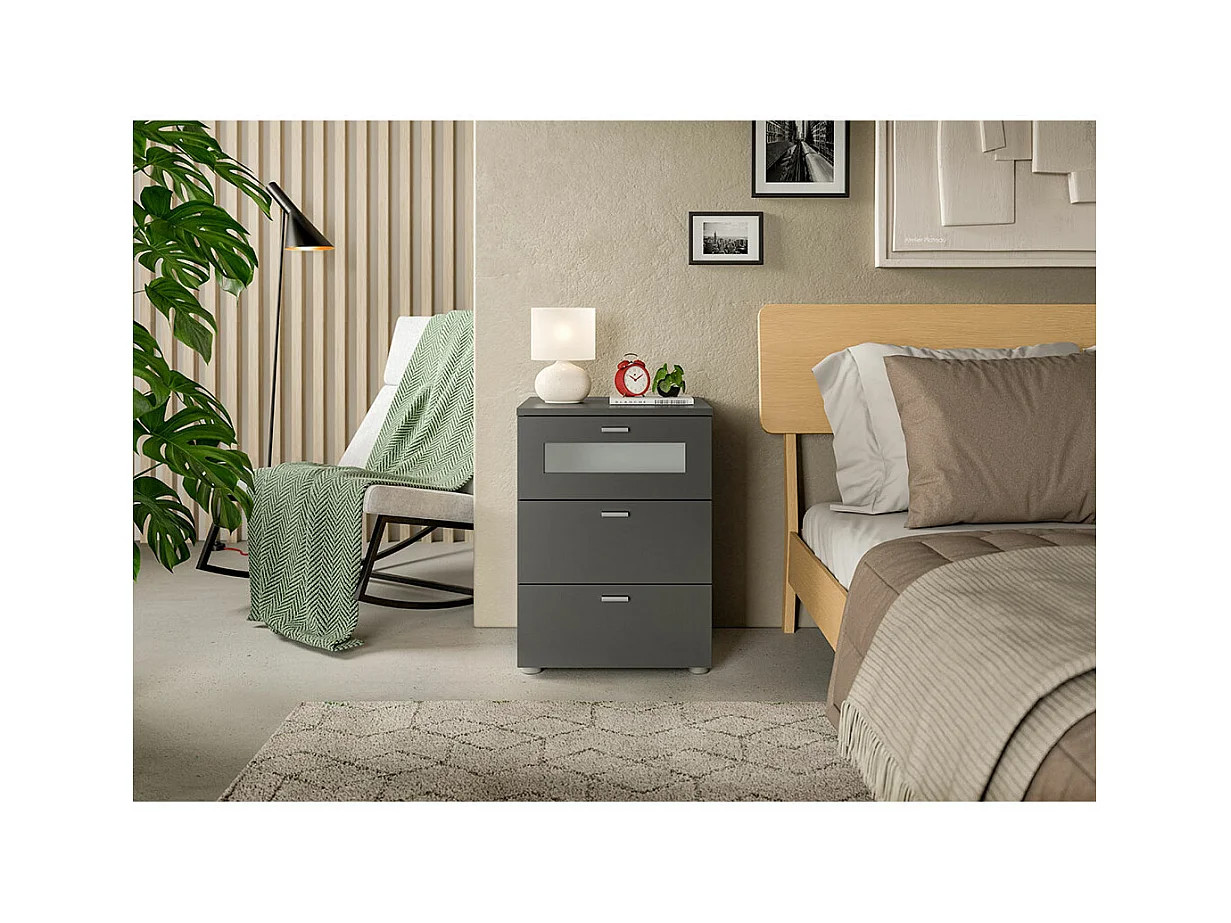 Xeno table de nuit 3 tiroirs gris.