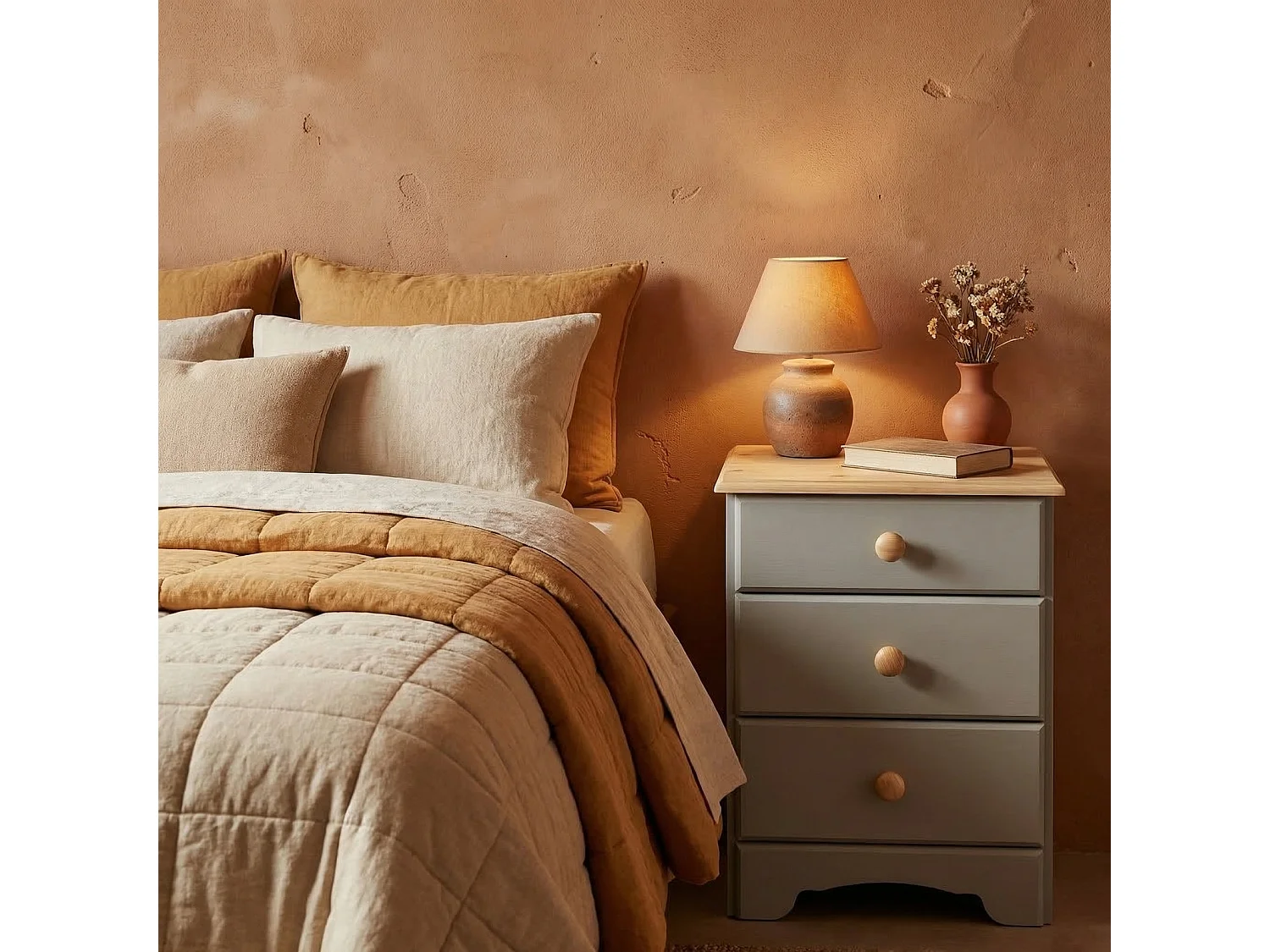 Nilon nachtkastje 3 laden grijs.