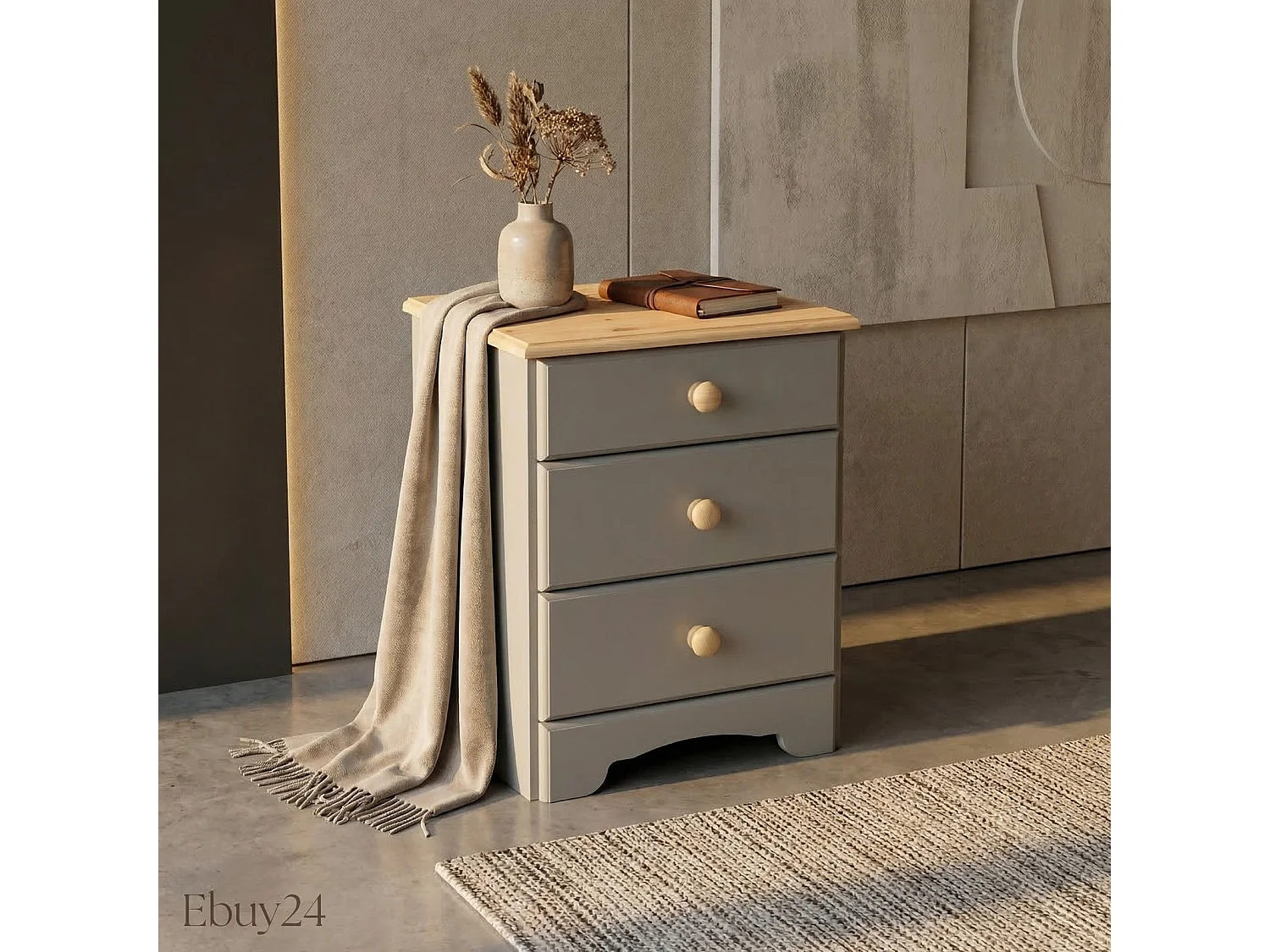 Nilon nachtkastje 3 laden grijs.