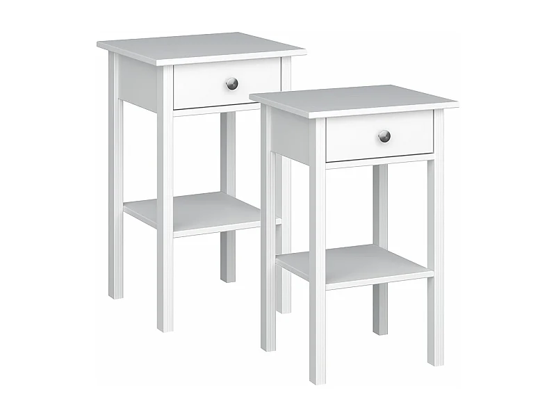 Mulon table de nuit 2 pièces 1 tiroirs blanc pur.