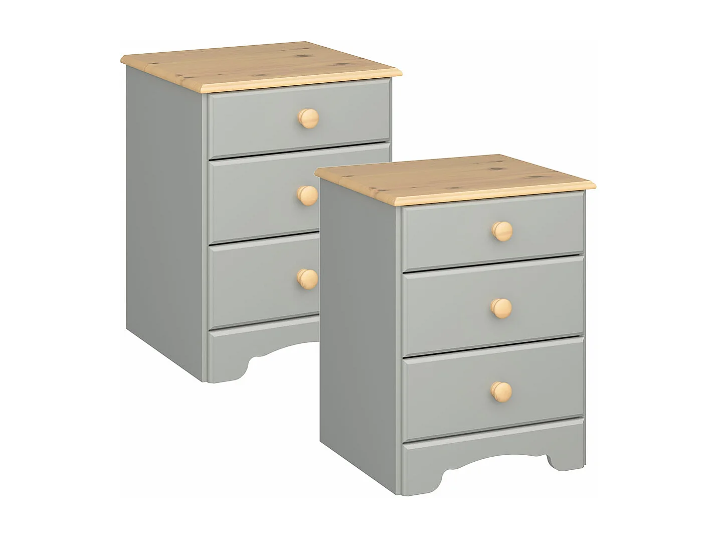 Nilon Nachttisch 2 Stk. 3 Schubladen grau, golden.