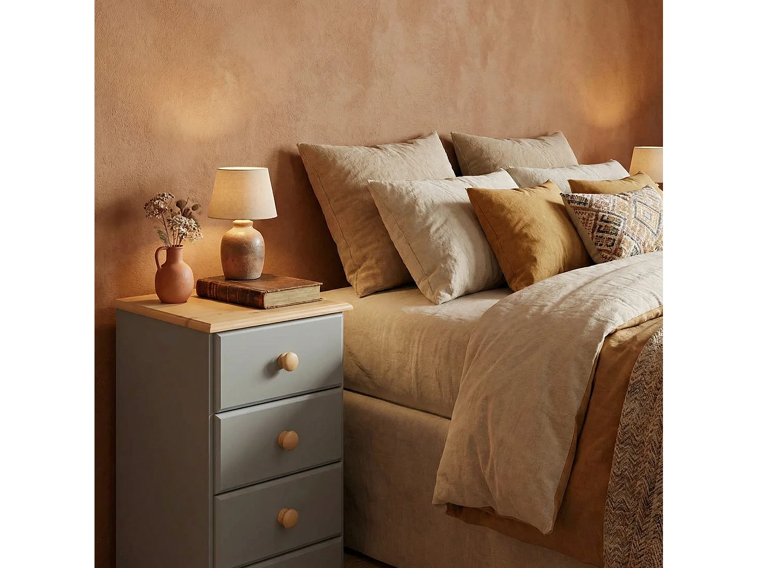 Nilon nachtkastje 2 stuks 3 laden grijs.